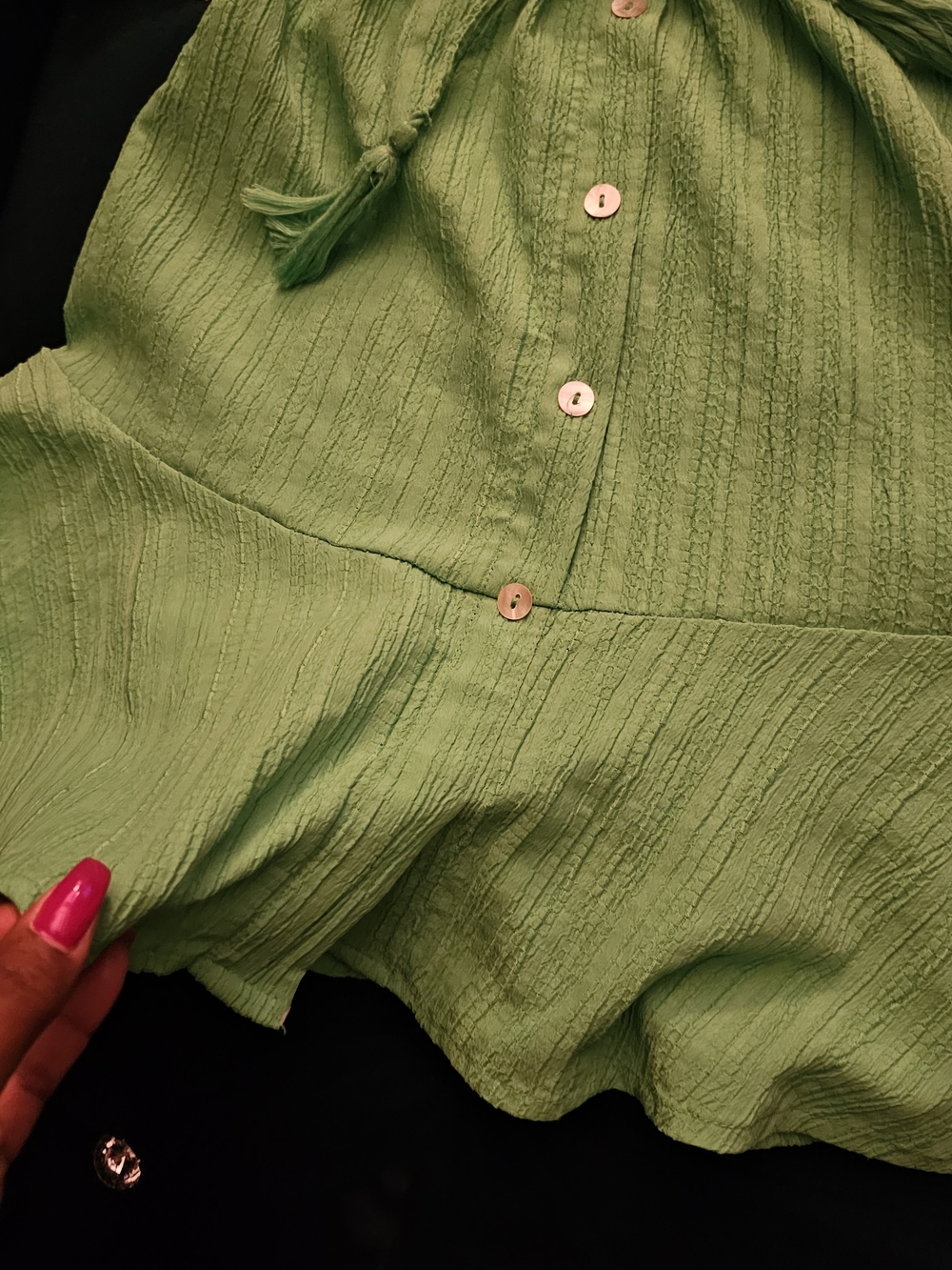 Blush Green Button-Front Midi Shirt Dress with Tie Waist Size S/7 Kids - Picture 3 of 8